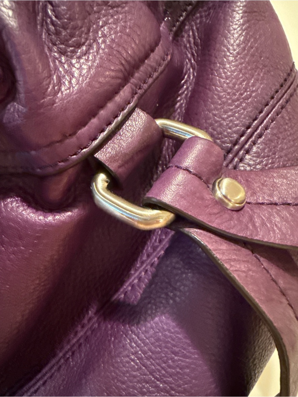 B. Makowsky Purple Pebbled Leather Hobo Bag Leopard Print Lining Y2K - Picture 4 of 9